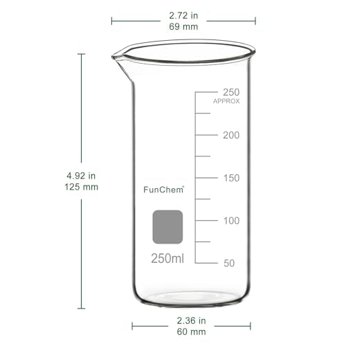 FunChem Borosilicate Glass Beaker, 1-Pack Graduated Tall Beaker with Pouring Spout, 250 ml - size: 250 ml