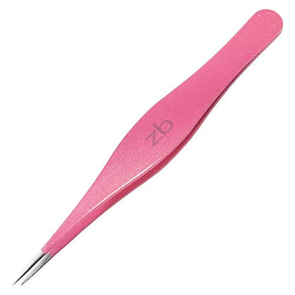 Ingrown Hair Tweezers by Zizzili Basics - Surgical Grade Stainless Steel Fine Pointed Tweezers - Precision Aligned Tips for Splinter, Eyebrow & Facial Hair Removal - with Bonus Tip Guard & Carry Pouch - color: Bubblegum Pink