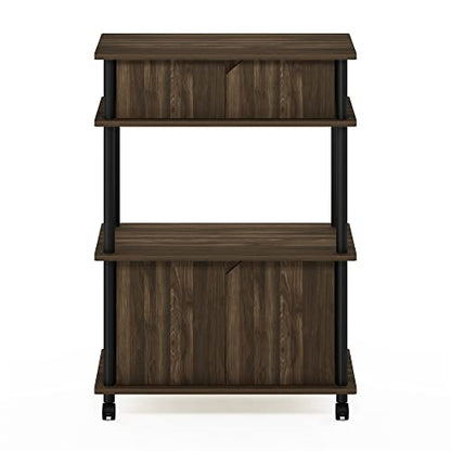 Furinno Turn-N-Tube Kitchen Storage Cart with Cabinet and Lockable Wheels, Columbia Walnut/Black - color: Columbia Walnut/Black, size: 3-Tier with Cabinet