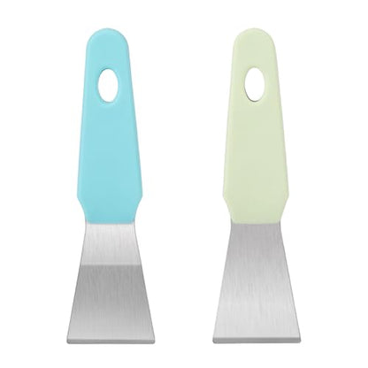 2pcs Professional 3D Printer Scraper, Stainless Steel 3D Printer Spatulas Straight & Curved, Metal Safe Model Removal Tools, 3D Paint Stripping Supplies Accessories Without Damage Build(Green, Blue)