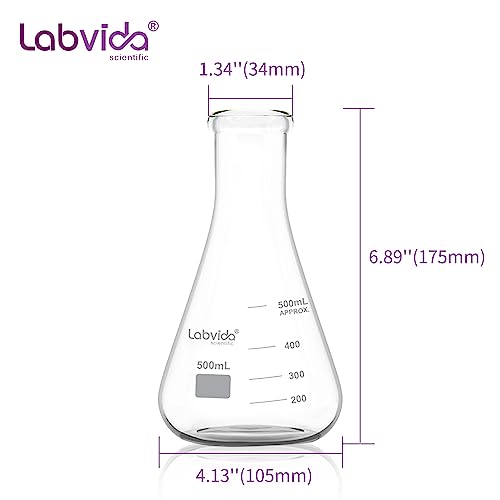 4pcs 500ml Narrow Mouth Glass Erlenmeyer Flasks, LVC004 - style: Vol. 500ml, Pack of 4