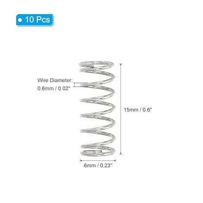 PATIKIL Compression Spring 0.6mm Wire Dia x 6mm OD x 15mm L SUS304 10Pcs - size: 0.6x6x15mm