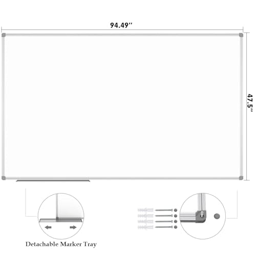 JILoffice Magnetic Dry Erase Board 96 x 48 inches, Large 4" x 8" Whiteboard for wall, Silver Aluminum Frame Wall Mounted Board for Office Home and School - size: 96"W x 48"H