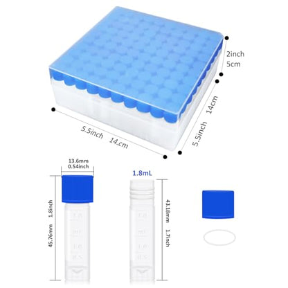 2ml Small Plastic vials w/Leak proof Caps, 2ml Cryogenic vials Sample Vials Self-Stand Cryotubes Cryovial w/Scale & Writing Area for Low Temperature Storage, 100pcs Boxed - size: 100 pcs with 100 well box