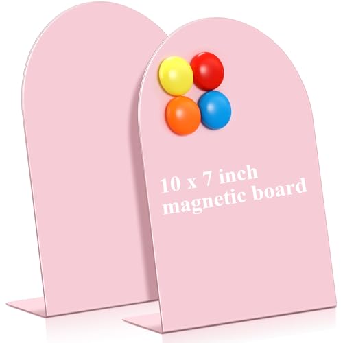 Shimeyao 2 Pcs Pink Magnetic Bulletin Board for Tabletops with 8 Magnets 10x7 Inch Memo Display Easel Stand for Home Office School Kitchen Table Supplies (Arched) - color: Pink, size: 10 x 7 Inch, style: Arched