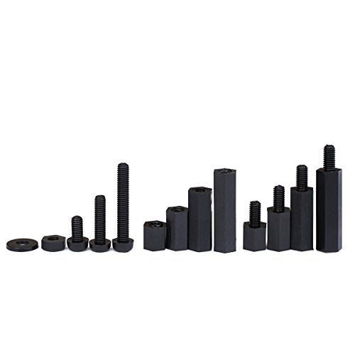 Litorange 320PCS M3 Male Female Nylon Hex Spacer Standoff Screw Nut Threaded Pillar PCB Motherboard Assorted Assortment Kit (Black)