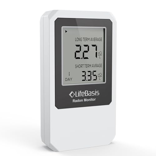 LifeBasis Radon Detector, Portable Radon Tester for Home, 0-500 pCi/L Range - color: White