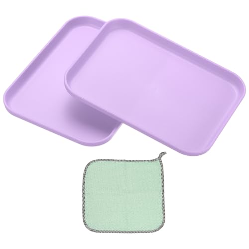 PATIKIL 7.9x5.9 Plastic Tray, 2 Pack Rectangular Plates Small Food Tray Wheat Plates Dishes Reusable Dessert Plate Trays with Cloth for Cake Fruits Salad Cupcake Steak Serving Purple - color: Purple, size: "xS(7.9"x5.9")
