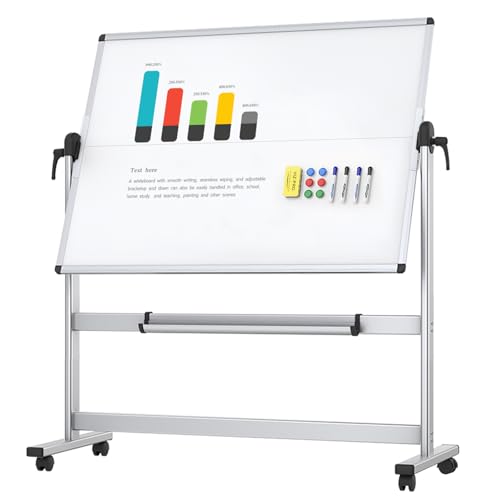 VIZ-PRO Rolling Whiteboard, 48" x 36" Mobile White Board with Stand - size: 48"W x 36"H