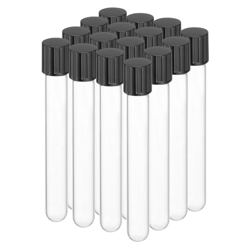 PATIKIL 6ml Test Tubes with Caps, 16pcs Glass Test Tubes Clear Round Bottom Test Tube Containers with Plastic Cap for Bead Candy Bath Salt Storage Scientific Experiment Plant, 12mmx100mm - size: 6ml
