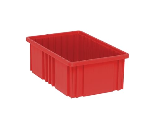 QUANTUM STORAGE SYSTEMS DG92060RD Dividable Grid Storage Container, Heavy-Duty Stackable Plastic Parts Bin for Warehouse, Assembly & Industrial Organization, 16-1/2" x 10-7/8" x 6", Red, 8-Pack