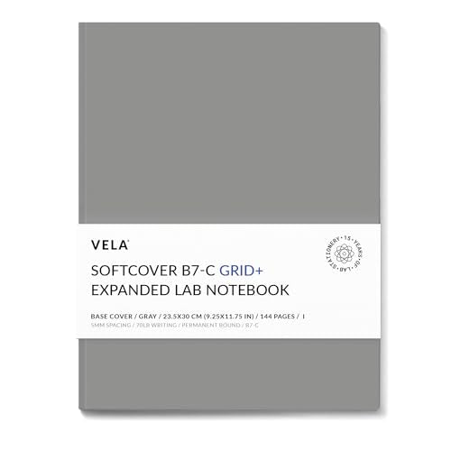 Vela Sciences Advanced B7-C Expanded Softcover Lab Notebook, 9.25 x 11.75 in (23.5 x 30 cm), 144 Pages, Permanent Bound, 70lb Heavyweight Paper (1-Pack, Grid +) - style: Grid +