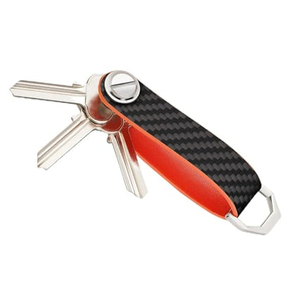 T-carbon Carbon Fiber Key Organizer, Compact Key Holder, Silent Keychain, Expandable Key Case Holds Up to 8 Keys - color: Orange