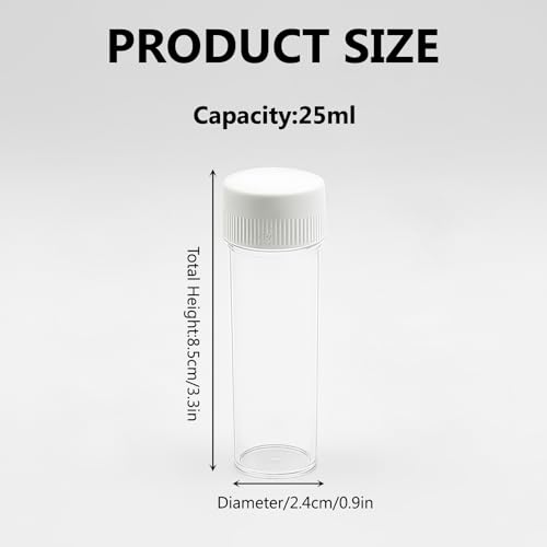 12Pcs 25ml Plastic Vial Tube with Screw Caps Test Tubes Sample Vial Storage Containers for Lab Scientific Experiments