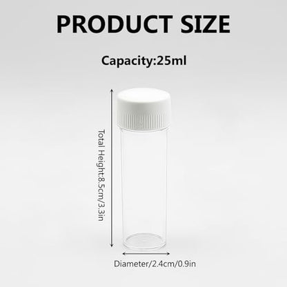 12Pcs 25ml Plastic Test Tubes with Caps – 24x85mm Clear Flat Test Tubes for Lab, Bath Salts, Candy Storage, Beads Display, Party Decoration & Sample Testing