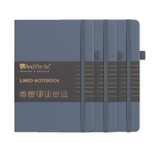 &And Per Se Lined Notebooks 3-Pack Gift Set, A5 Hardcover Journals, 160 Pages 100gsm Thick Paper, Journaling Notebook for Office, School (Dark Blue) - color: Dark Blue, style: 3 Pack-Lined