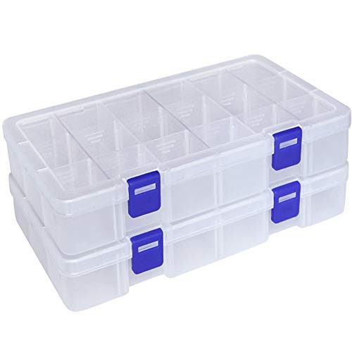 DUOFIRE Plastic Organizer Storage Box, Adjustable Divider 18 Grids, 2 Pack - color: White, size: 18Grid-2pcs