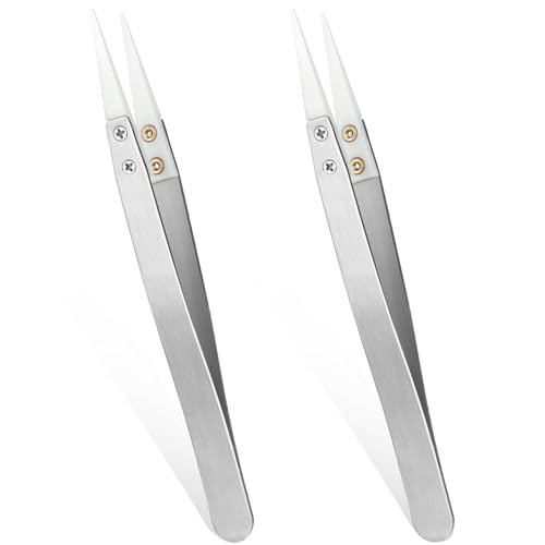 Ceramic Tweezers, Stainless Steel Ceramic Tipped Tweezers for Electronics