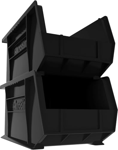 Akro-Mils - 30240BLACK 30240 AkroBins Plastic Storage Bin Hanging Stacking Containers, (15-Inch x 8-Inch x 7-Inch), Black, (12-Pack) - color: Black