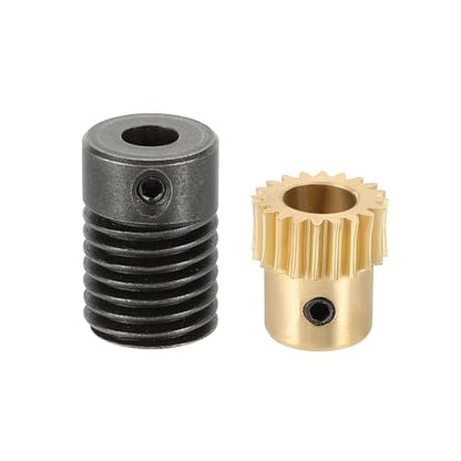 uxcell Worm Gear Set 20T 0.5 Module 20:1 Reduction Rate, Right Rotation Drive Gear Box Wheel Reduce Transmission Part (Brass Gear-6mm Bore, #45 Steel Rod 5mm Bore) - size: Gear-6mm, Rod-5mm Bore, style: 0.5M-20T