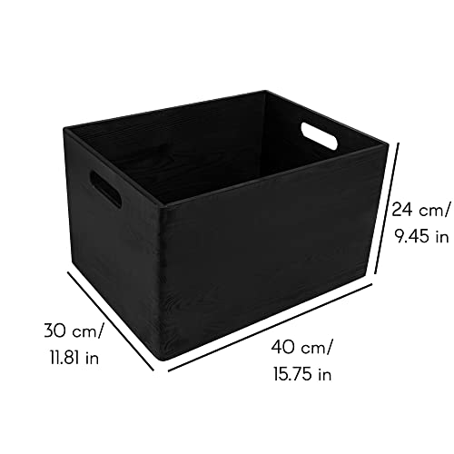 Creative Deco XXL Black Wooden Crate Nesting Crate Handles - color: Black, size: XXL