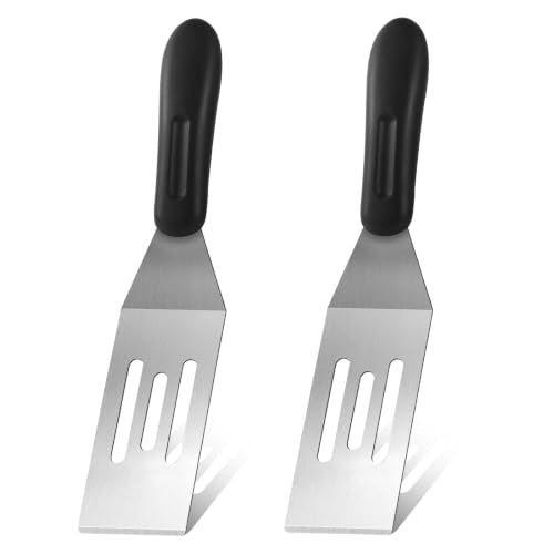 2-Pieces Small Metal Spatula Set, Mini Metal Spatulas for Kitchen Use, Stainless Steel Spatula for Flipping, Serving & Turning Pancakes, Eggs, Brownies, Cookies, Cakes & Desserts (2 PC SLOTTED) - color: 2 PC SLOTTED