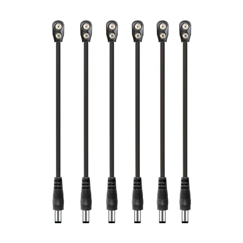 AZOR Guitar Pedal Power Cable | 9V Battery Clip Converter for Effects Pedals | 6-Pack Snap Connector Cables | Durable & Universal Compatibility | Black