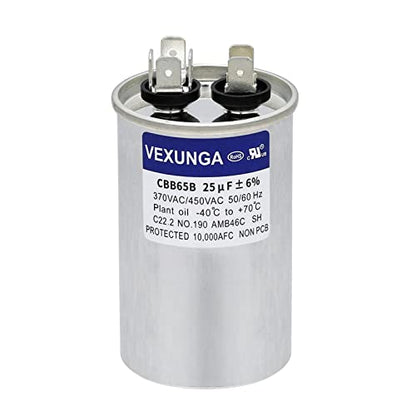 VEXUNGA 25uF 25 MFD 370VAC 440VAC 450VAC 50/60Hz CBB65 C65R Run Start Capacitor for AC Unit Fan Motor Start or Pool Pump or Air Condenser Straight Cool - style: [V02] 25uF Round