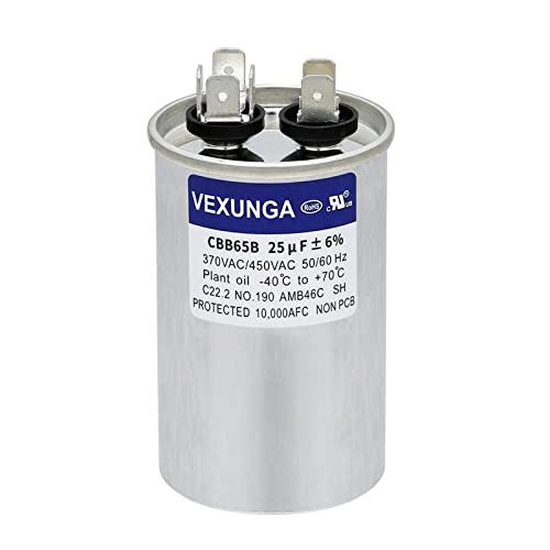 VEXUNGA 25uF 25 MFD 370VAC 440VAC 450VAC 50/60Hz CBB65 C65R Run Start Capacitor for AC Unit Fan Motor Start or Pool Pump or Air Condenser Straight Cool - style: [V02] 25uF Round