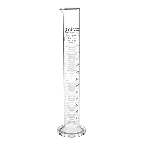 Graduated Cylinder, 250ml - Class A Tolerance ±1.00ml - Round Base - Blue Graduations - Borosilicate 3.3 Glass - Eisco Labs - size: 250mL