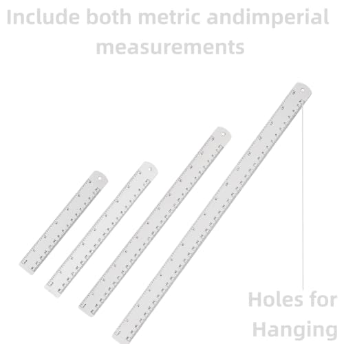Unjoo Stainless Steel Ruler 4-Pack, 6", 8", 12",16" (15cm,20cm,30cm,40cm) - size: 6,8,12,16 inch