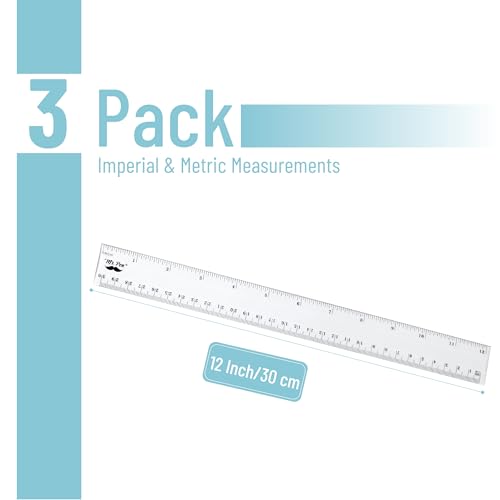 Mr. Pen- Plastic Rulers, 12 Inch, 3 Pack, Easy-to-Read Markings - color: Clear, size: 3 Pack 12 Inch
