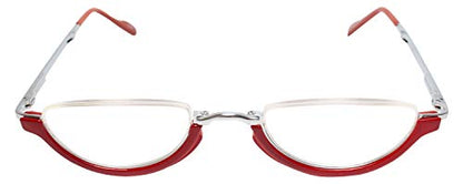 Calabria 309 Compact Folding Reading Glasses Mens Womend Trendy Semi-Rimless Foldable Pocket Readers Eyeglasses w/Hard Case - color: Cherry