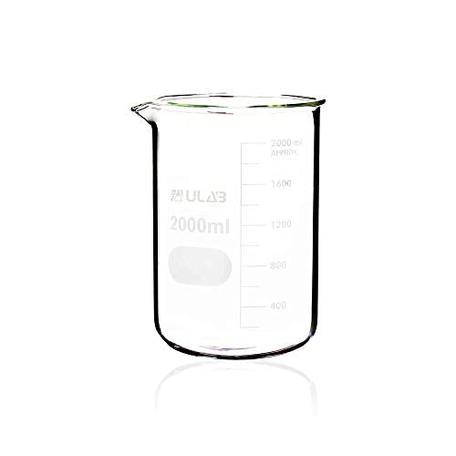 ULAB Scientific Glass Beaker Set, 2 Sizes 1000ml 2000ml, 3.3 Borosilicate Griffin Low Form with Printed Graduation, UBG1018 - style: Vol. 1000ml & 2000ml