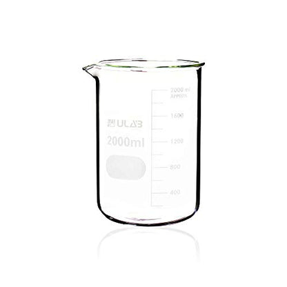 ULAB Scientific Glass Beaker Set, 2 Sizes 1000ml 2000ml, 3.3 Borosilicate Griffin Low Form with Printed Graduation, UBG1018 - style: Vol. 1000ml & 2000ml