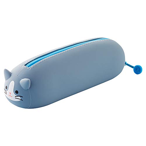 LIHIT LAB PuniLabo Zipper Pen Case/Pouch, Horizontal, 2.5" x 7.9", Gray Cat (A7781-4) - color: Gray Cat, size: 2.5" × 7.9" × 2.4"
