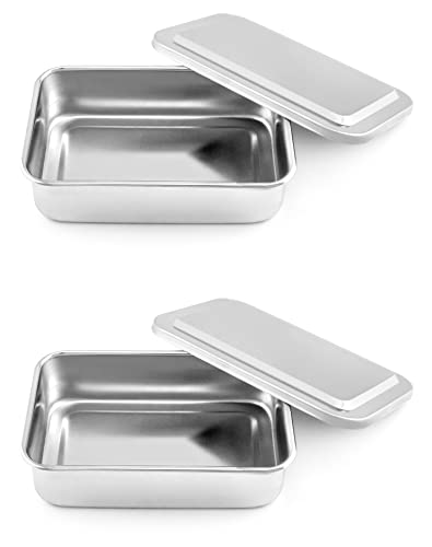 QWORK Stainless Steel Instrument Box, 2 Pack 6 x 4 x 1.69 Inches, Heavy Duty Metal Storage Case with Removable Lid for Laboratory, Workshop & Small Part Organization – Rectangular Tool Tray - size: 6 inch