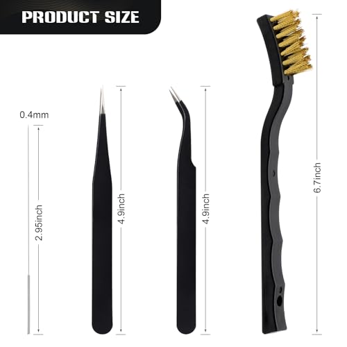 3D Printer Nozzle Cleaning Kit with Brush - 10 Pieces 0.4 mm Cleaning Needles, 2 Types Sophisticated Tweezers and 2 Pieces Cooper and Stainless Wire Cleaning Brushes - color: 3D Printer Nozzle Cleaning Kit