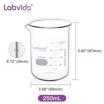 10pcs 250ml 3.3 Borosilicate Glass Thick Beakers, LVA025 - style: 10pcs of Vol.250ml