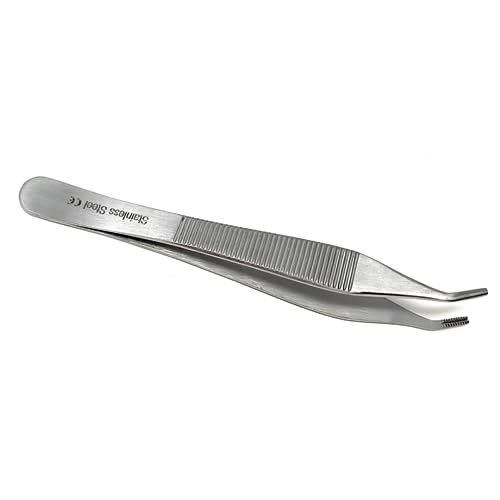 ADSON Forceps Tissue 1X2 Teeth ADSON Brown Forceps ADSON Dressing Forceps 4.75" Wide Handle Ridged Grip, Stainless Steel (Adson Brown - CRV) - color: Adson Brown - Crv