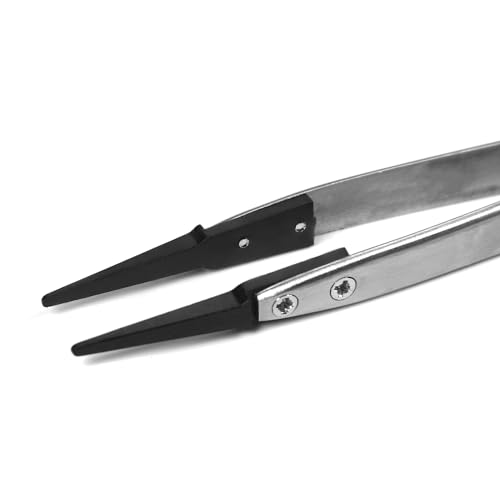 Utoolmart ESD-249 Precision Anti-Static Carbon Fiber Tweezers Stainless Steel Tweezers for Craft Jewelry Electronics 1 pcs - color: 1pcs, size: ESD-249