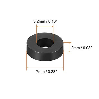 uxcell Nylon Round Spacer Washer 3.2mm ID 7mm OD 2mm Height for M3 Screws Black 100Pcs - size: 3.2mmx7mmx2mm