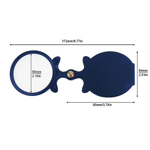 10X Small Pocket Magnifier Glass, Mini Folding Magnifying Lense with Protective Sheath & Lanyard Necklace for Seniors Reading, Inspection, Kids for Exploration, Elders Gift, 2.36'' Lens, (2pcs Blue)