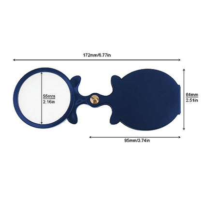 10X Small Pocket Magnifier Glass, Mini Folding Magnifying Lense with Protective Sheath & Lanyard Necklace for Seniors Reading, Inspection, Kids for Exploration, Elders Gift, 2.36'' Lens, (2pcs Blue)