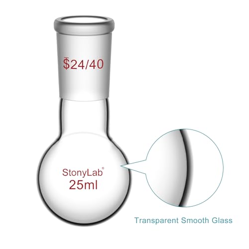 StonyLab Glass 25ml Heavy Wall Single Neck 1 Neck Round Bottom Flask RBF, with 24/40 Standard Taper Outer Joint – 25ml - size: 25 ml