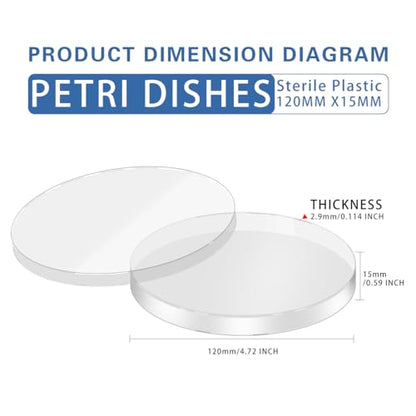 10 Pack Plastic Petri Dishes with Lids,120 x 15mm Bioresearch Sterile Petri Dish,Culture Dishes for School Science Projects,Seeding,Storage,Biological Themed Party,Lab Jelly Science Party