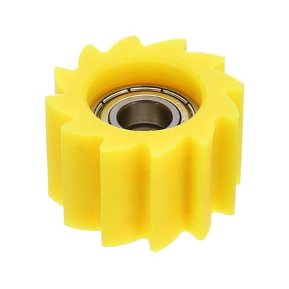 PATIKIL Serrated Shaped Roller Pulley Tensioner, 10mm Chain Roller, Yellow - color: Yellow