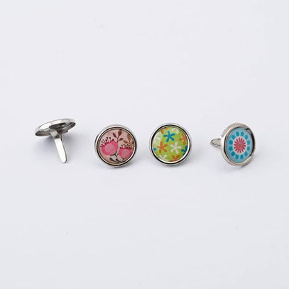 Metal Cute Decorative Brads (12mm), Mixed Mini Small Round Head Brass Paper Fasteners with Split Pins for Scrapbooking, DIY Crafts, Script Projects & More (100PCS)