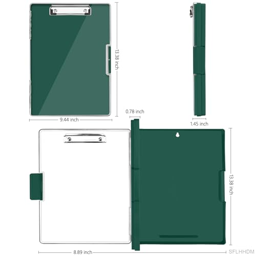 SFLHHDM Clipboard with Storage,Heavy Duty Clip Boards 8.5x11 with 2 Storage Case,Clear Visible Panel Storage Clipboards,Side Opening Nursing Clipboard Folder for Office Supplies-Emerald - color: Emerald