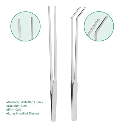 Syn-zer Reptile Feeding Tongs, 10.6" Straight & Curved - color: Silver
